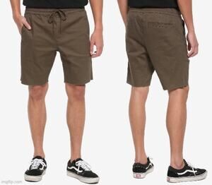 Hot Topic NWT Men's XS HT Denim Brown Jogger Shorts Drawstring Raw Hem Comfort